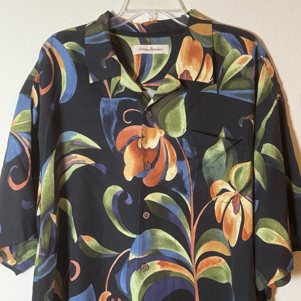 Tommy Bahama XL Tall 100% Silk Hawaiian Camp Shirt Floral Tropical